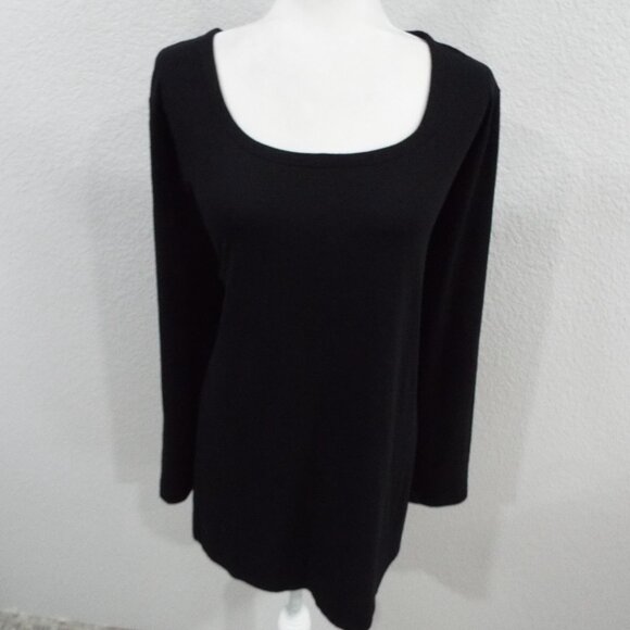 J. Jill Black Long Sleeve Scoop Neckline Layering Tee Neutral Lightweight Sz 2X - Picture 1 of 9